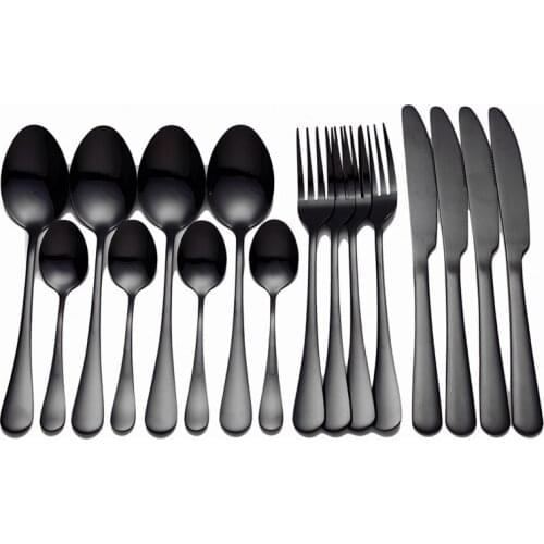 16 Pcs Black Cutlery Stainless Steel Cutlery Black Tableware Fork Spoon Fork Spoon Knife Set Dinnerware Set Dropshiping