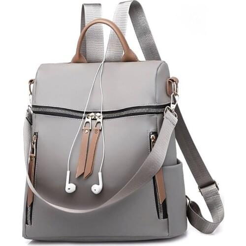 Oxford Backpack Bags For Women Zipper Opening Solid Female Travel School Bags Headphone Plug Girls Ladys Backpack Bag