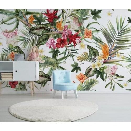 Personal silk material 3d wallpaper tropical rainforest plant cactus flowers Modern home interior decoration wallpaper