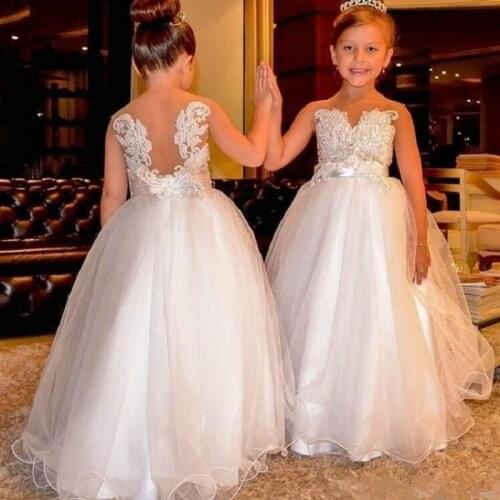 Flower Girl Dresses Lace Backless Tulle Girl Dresses For Wedding Vintage Little Girl Pageant Dresses Lace Princess Kids Gown