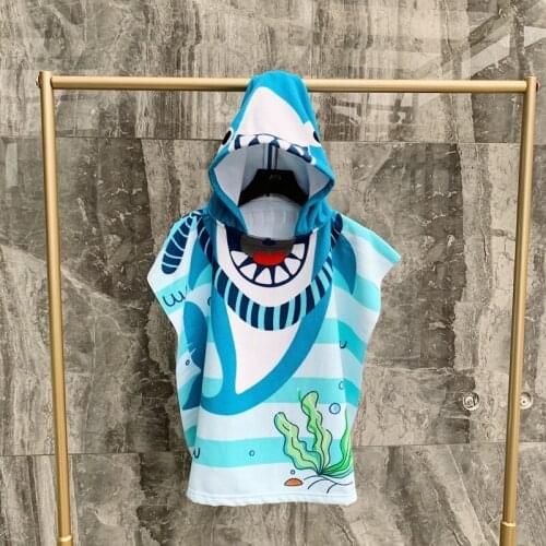 Toddler Baby Kids Big Shark Hooded Beach Bath Towel Cartoon Soft Swim Pool Coverup Poncho Cape For Boys Girls Children Bath Robe