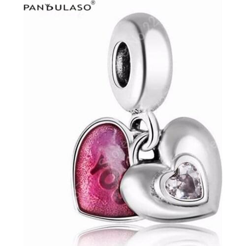 You & Me Heart Dangle Beads For Jewelry Making Woman DIY Charms Fits Original Bracelets 925 Sterling Silver Jewelry Bead