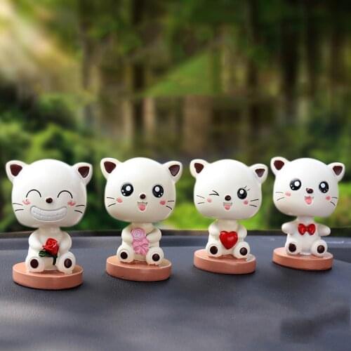 Resin Cat Shaking Head Car Decoration Creative Cute Cartoon Anime Doll Model Toy Car Cute Cat Center Console Figurine Girl Gift
