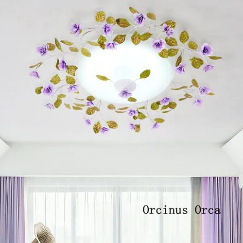 European-style pastoral purple flower ceiling lamp living room dining room balcony bedroom romantic creative glass ceiling lamp