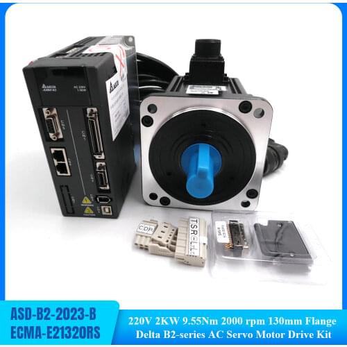 CNC Delta 2KW AC Servo Motor Drive kit System 220V 9.55Nm 11A 130mm with 3M Cable ECMA-E21320RS+ASD-B2-2023-B
