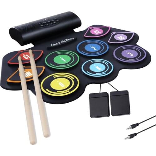 Electronic Drum Kit Folding Hand Roll Up Thicken Silicone Kids Music Percussion Instrument with Drumsticks Foot Pedal Percussion