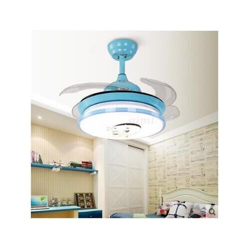 Modern childrens room blue pink cartoon fan lights,Adjustable 4 kinds of color