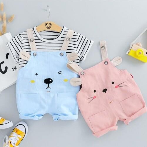 Toddler Baby Kids Boys Girls Striped Tops Rabbit Overall Pants Casual Outfits Roupa infantil Lovely costume Dropshipping