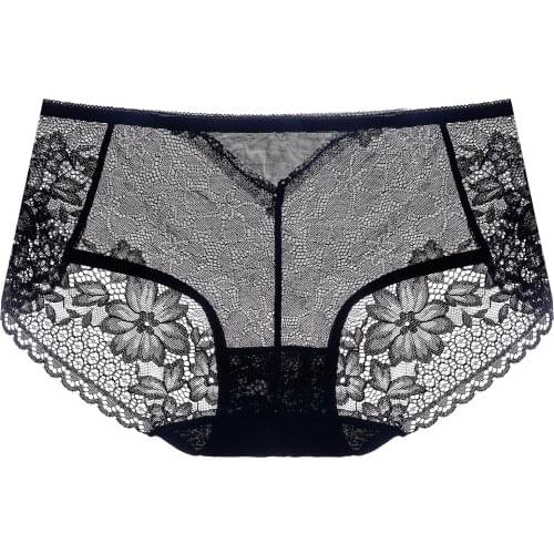 Meizimei Sexy Floral Woman Pants Lace Lingerie Ultra Thin Brief Cotton Transparent Plus Size Panties Underwear M L XL Size