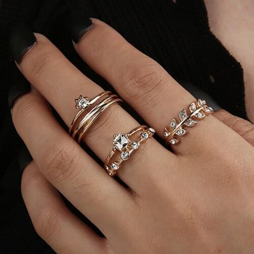 ZHINI Boho Vintage Gold Multilayer Rings For Women 3 Pcs AAA Zircon Female Finger Rings Set Jewelry Accessories 2020 Wholesale