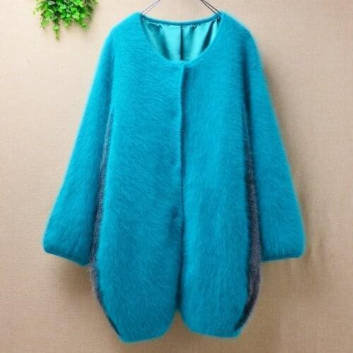 Top quality winter female women thick warm colored mink cashmere knitwear loose cardigans angora fur jacket coat sweater pull