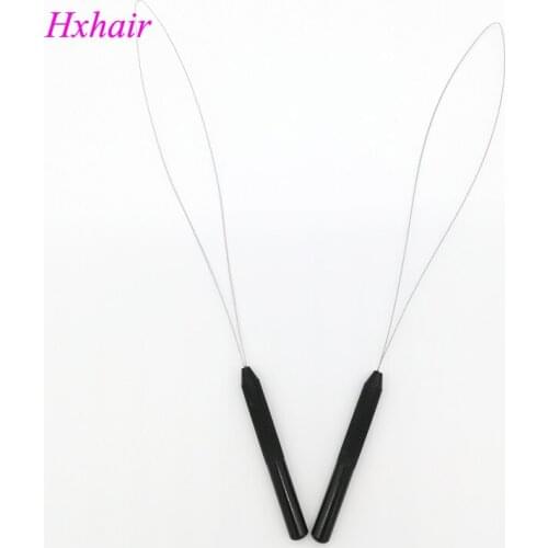 Wholesale-10pcs pulling nano loop threader beading loader with wooden handle for nano micro rings extension hair