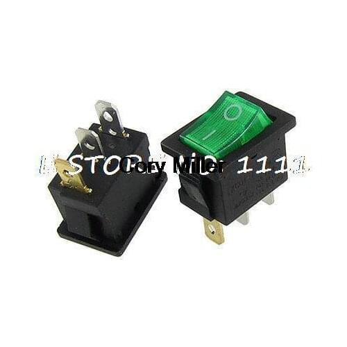Green Neon Light Illuminated On-Off SPST Panel Boat Rocker Switch 3 Pin