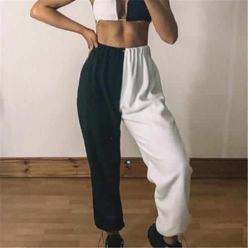 2021 Half Black Half White Pants Women Trousers Sweat Baggy Pants Women High Waist Sweatpants For Women Streetwear HB45