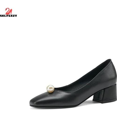SKLFGXZY Ms. Dress Shoes Women Genuine Leather Cowhide Pearl Womens Shoes Professional Wedding Party Shoes