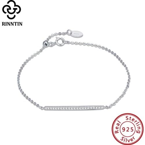 Rinntin Women Bracelet 925 Sterling Silver Bar Chain Bracelets with AAAA Crystal Zircon Female Bangle Anniversary Jewelry SB73