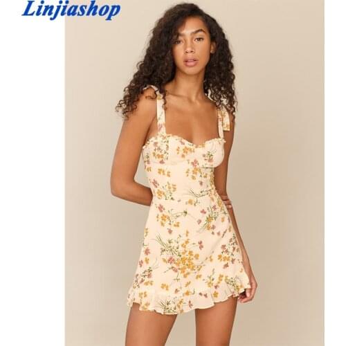 Sexy dress women summer floral dresses vintage ruffle dress sleeveless holiday dresses beige mini dress blue sundress chiffon