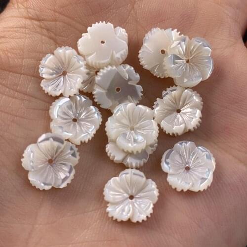 1Pcs White Natural Mother Of Pearl Shell Beads Carved Flower Charms Loose Beads For Jewelry Making Accessories Wholesale