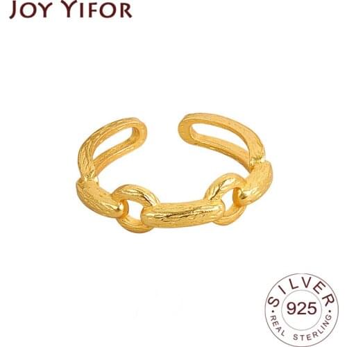 100% 925 Sterling Silver Ring For Women Chain Matte Gold Color Chain INS Minimalist Irregular Fine Jewelry Bijoux Birthday Gift