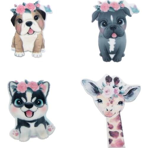 5PCS Dog Puppy Animal Acrylic Resin Flatback Hair Bows Custom Planar Resin Designs Crafts DIY Phone Decorations,5Yc17414