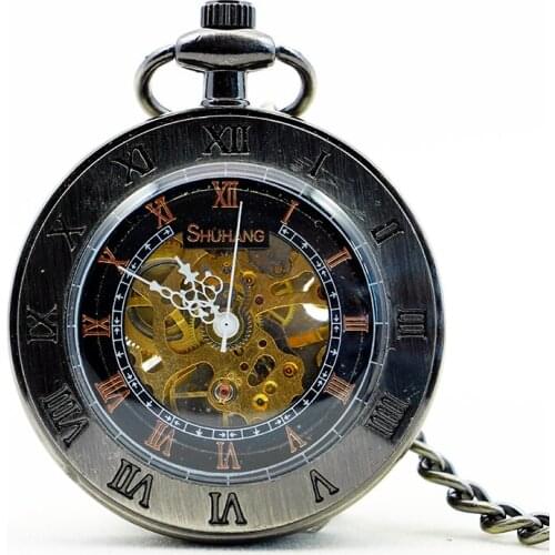 5pcs/lot Fashion Luxury Steampunk Automatic Mechanical Pocket Watch Cool Stylish Vintage Carving Fob Chain Pendant Clock PJX1171