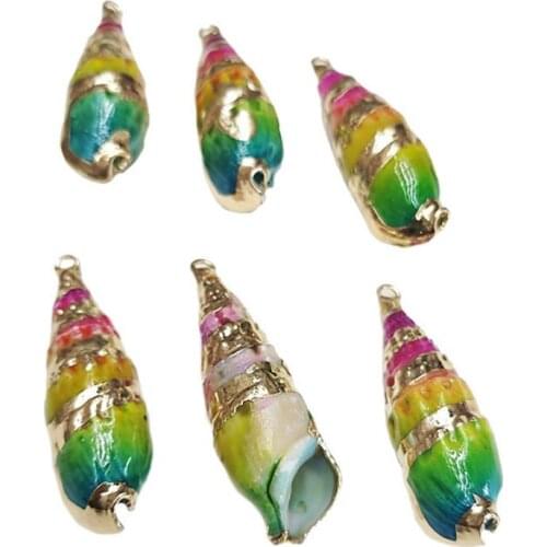 5pcs Natural Conch Shell Colorful Charm Jewelry Making 18*58mm Gilt Edge Drop-shaped Pendant for DIY Necklace Choker Accessories