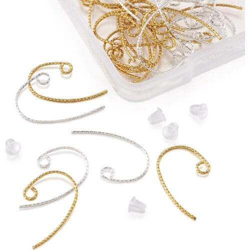 80pcs/box Mix Color Brass Earring Hooks Accessories Ear Hook Wire Base Settings with Plastic Ear Nuts For DIY Jewelry Making