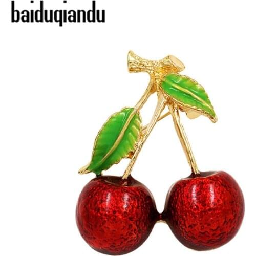 Baiduqiandu Red Enamel Brooch For Women Kids Cherry Corsage Hijab Pins Feminino Party Bag Dress Jewelry Accessorie