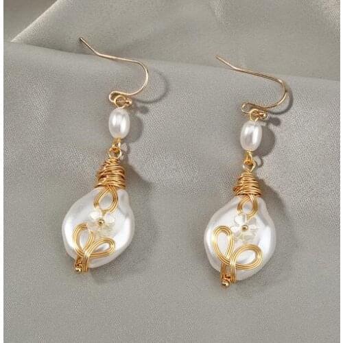 White Natural Baroque freshwater pearl Earrings Jewellery 14K Gold injection