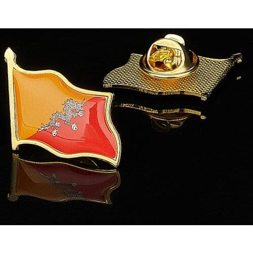The Kingdom of Bhutan Dragon Multicolor Metel 3D Waving Flag Lapel Pins Patriotic Symbol Sign Brooch
