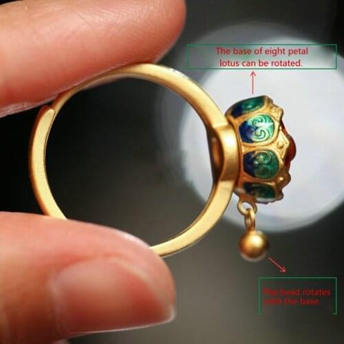 Buddhism Lotus Rotating Ring Buddhist Tibetan Prayer Wheel OM Mantra Finger Ring N58F