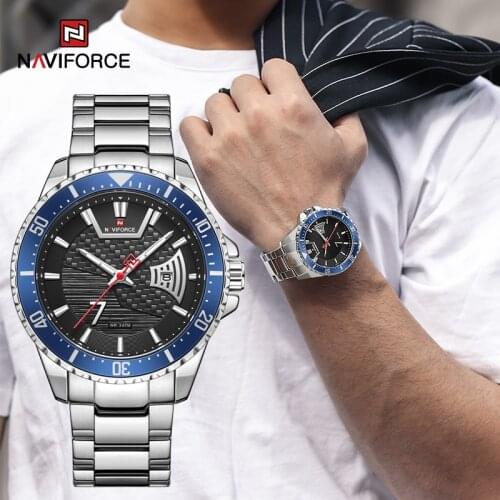 NAVIFORCE Mens Watches Luxury Brand Fashion Creative Quartz Wristwatch Male Stainless Steel Casual Sport Waterproof Watch Clock
