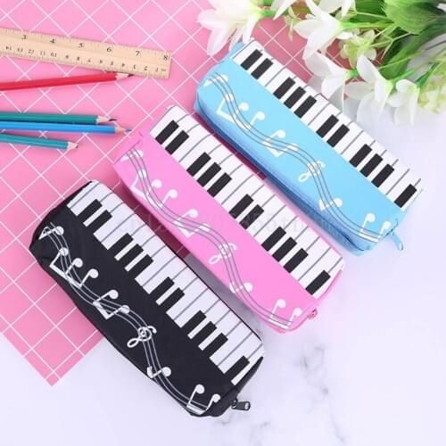Music Notes Piano Keyboard Pencil Case Large Capacity Pen Bags Stationery Office