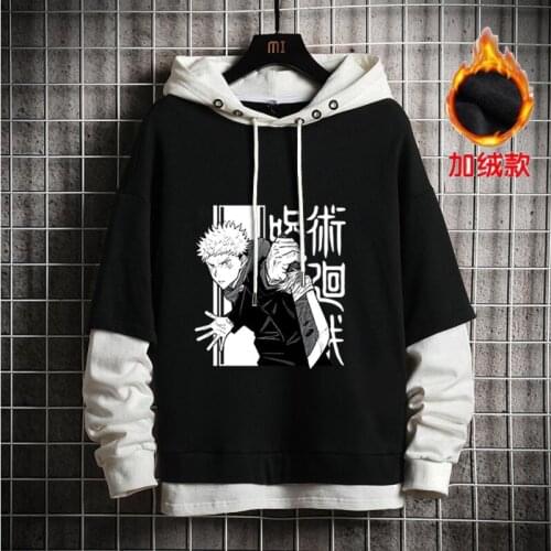 Jujutsu Kaisen Yuji Itadori Fake Two Pieces Hoodie Sweatshirt Women Men Autumn Winter Fashion Casual Hooded Pullover Loose Tops