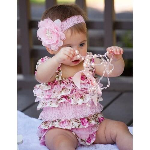 2pcs/set Newborn Infant Baby Girls Romper Ruffle Lace Cake Floral Bodytsuit Jumpsuit + Headband Outfits Baby Girl Clothes