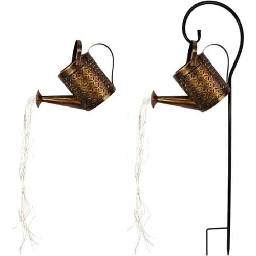 Wrought Iron Hollow Out Lamp Metal Solar Powered Watering Can Sprinkles Fairy Light LED Outdoor Garden Waterproof Decoration