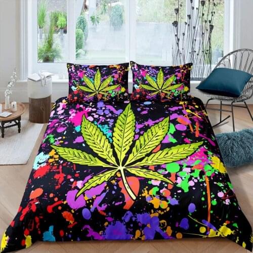 Colorful Maple Leaf Bedding Set High Quality Texture Bed Cover Set Queen Simple Digital printed Plant Duvet Cover