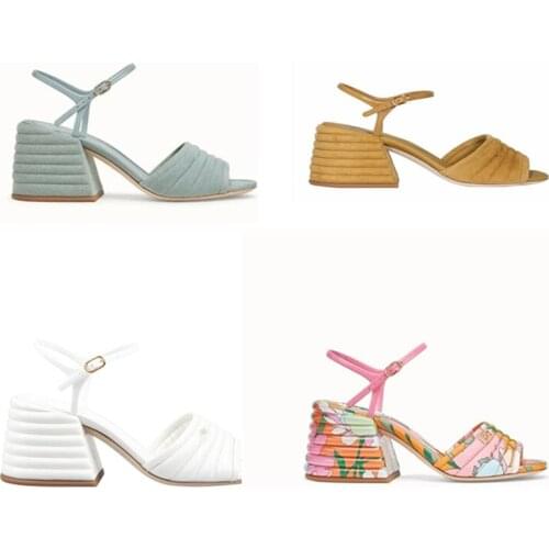 Summer Womens Slingbacks Pumps Floral Ankle Strap Gladiator Sandals Chunky Heels Runway Fashion Ladies Casual Bridal Shoes