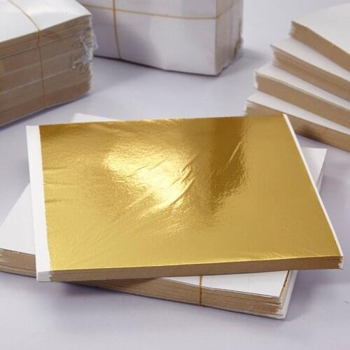 300PCS Imitation Gold Foil Paper Leaf Sheet for Furniture Glass Photo Frame Slime Making Crafts Paste Decoration 14x14cm