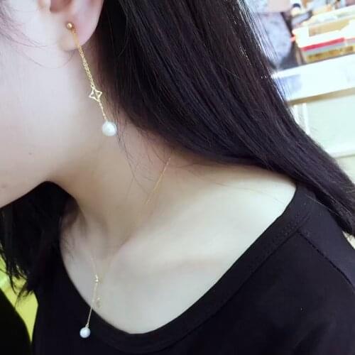 Lnngy 18K Gold Natural Cultured Freshwater Earrings Pearl Long Tassels Earrings Drop Dangle Earrings for Women Wedding Bijoux