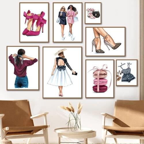 Fashion Girl Skirt High Heels Handbag Flower Nordic Posters And Prints Art Canvas Painting Wall Pictures For Living Room Decor