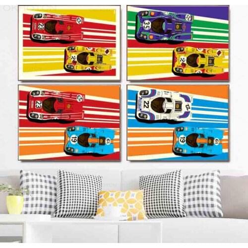 Cartoon 24 Hours of Le Mans 1971 Martini Poster Print On Canvas Wall Art Racing Car Picture for Living Room Home Decoration
