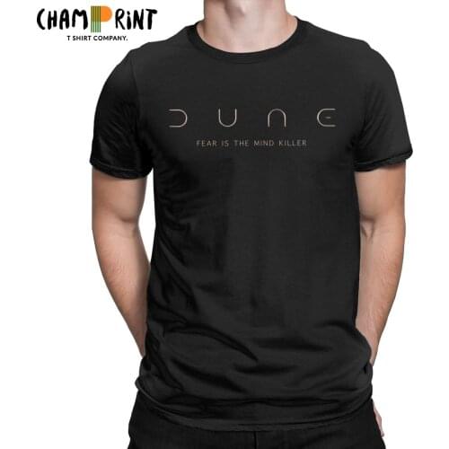 Dune Science Fiction Sandworm T-Shirts for Men Fear is the Mind Killer 100% Cotton Tee Shirt Round Neck Short Sleeve T Shirts
