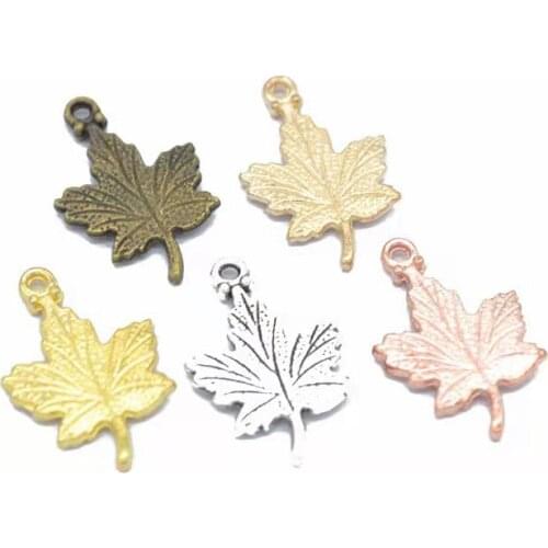15pcs/lot 23x15mm 5 Color Plated Alloy Maple Leaf Charm Necklace Pendant Jewelry Accessories