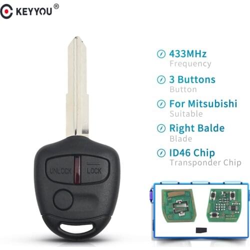 KEYYOU 3 Button 434MHZ ID46 Chip Keyless Remote Control Car Key Fob For Mitsubishi Lancer Outlander Shogun Pajero MIT11 Blade