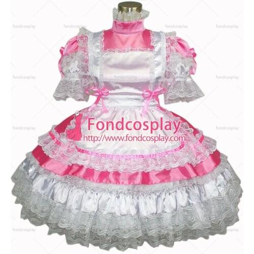 Sexy Sissy Maid Satin Pink Dress Lockable Uniform Cosplay Costume Tailor-made[G265]