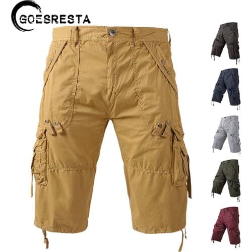2021 Solid Color Big Pocket Men Shorts Summer High Quality Cotoon Comfortable Cargo Pants Men Military Fashion Casual Men Shorts
