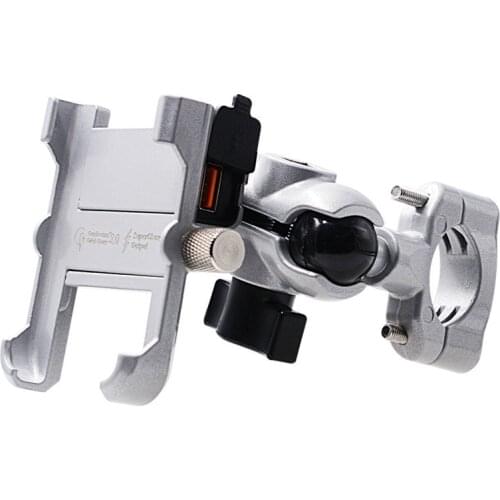 Waterproof Aluminium Motorcycle Smart Phone Mount Handlebar Stand Holder with QC3.0 USB Quick Charger for Mobile Phone 4-6 inch