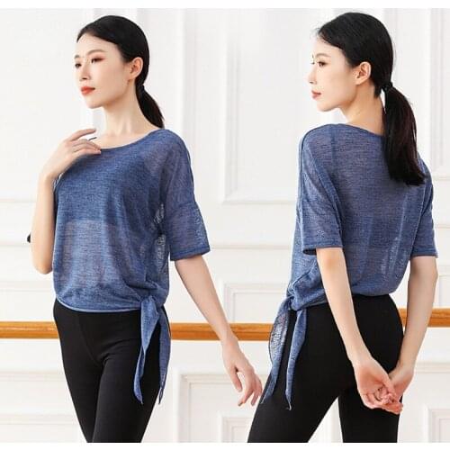 Women Yoga Long Sleeve Shirt Ballet Dance Tops Tie Up Ballet Practice Lesson Outwear Ladies Daily Casual Dance Wear