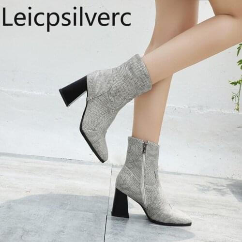 Womens Boots The New winter fashion zipper Pointed High heel Ankle boots Womens shoes plus size 32-43 Heel Height 8cm black